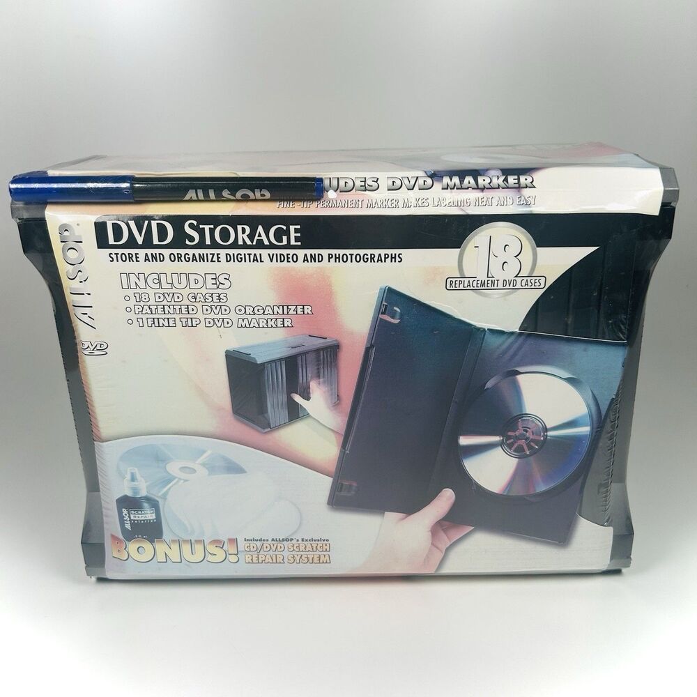 Allsop 18 DVD Storage Case Box Set & Organizer Shelf & Marker & Scratch Kit NEW